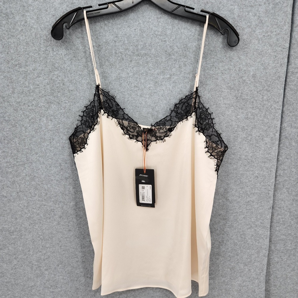 Boss Orange Ilessy Eyelash Lace Sweetheart Camisole White Top Womens Size 10 NWT